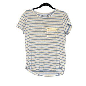 Ellen Tracy Company Blue & White Striped Top‎ Zippered Pocket Women's Medium NWT
